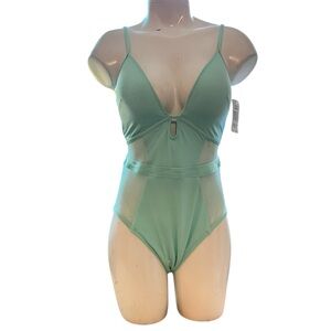 NEW Kenneth Cole Women's One Piece Swimsuit Small Mint Mesh Cutout